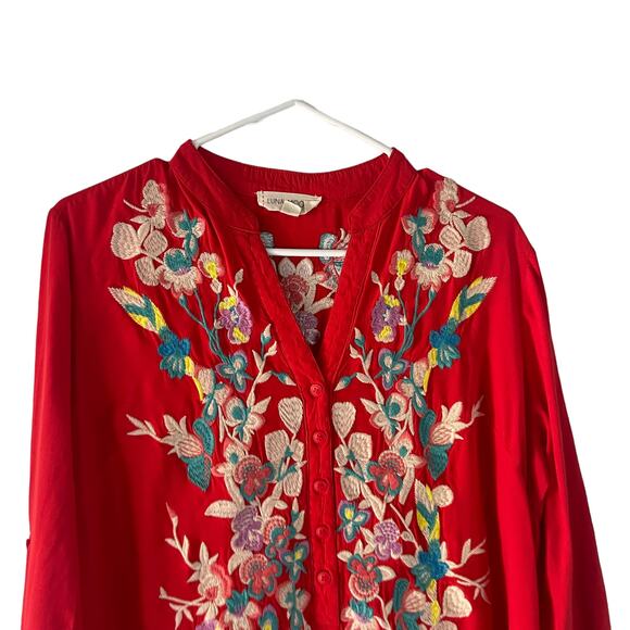 Luna Moon Women's Size Medium Red Embroidered Tunic Top - Picture 3 of 9